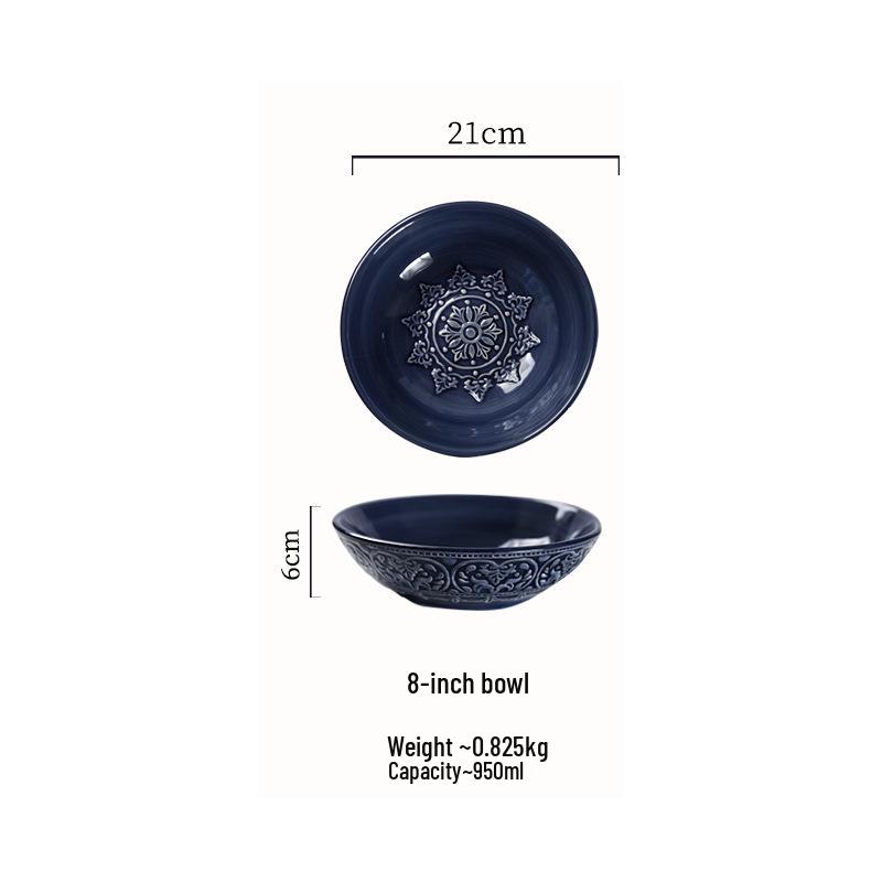 European Baroque Embossed Ceramic Dinner & Soup Plate Set