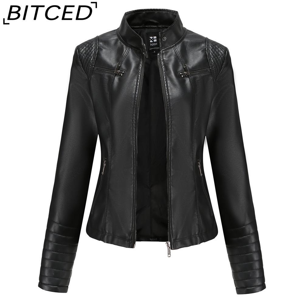 BITCED Women's Leather Jacket Lightweight Spring/Autumn Biker Jacket Short-Length Fashionable Jacket