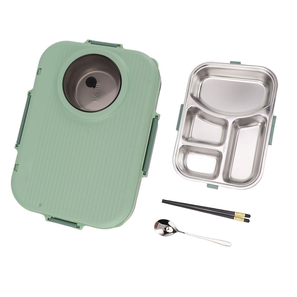 Bento Box 4 Compartments 1200ml 304 Stainless Steel Insulated with Soup Bowl Lid Spoon Chopsticks