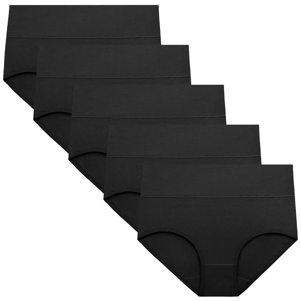 Women Soft Cotton Underwear Comfortable No Muffin Top Briefs Female High Rise Belly Control Panties Sets Black Plus Size