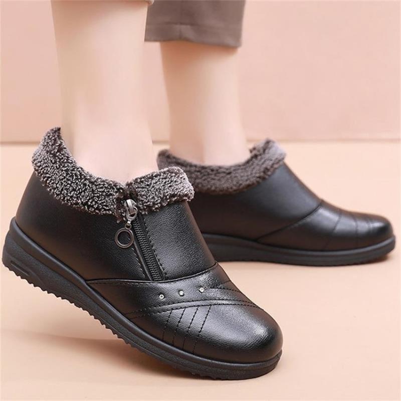 Fashion Women's Cotton Shoes  Winter Plush Flat Bottom Anti Slip Warm Cotton Shoes Comfortable Zipper Outdoor Cold Proof Ankle Boots
