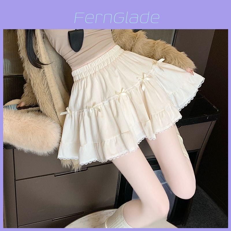 Cotton Blend Puff Skirt For Women With Bowknot Pattern For Autumn Winter Fashion