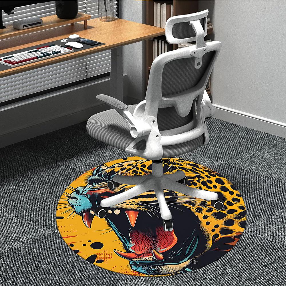 1pc Leopard Print Office Round Area Rug, Indoor Mat Suitable ForOffice, Under Office Chairs Bedroom Living Room Home Decor, Room Deco, D034
