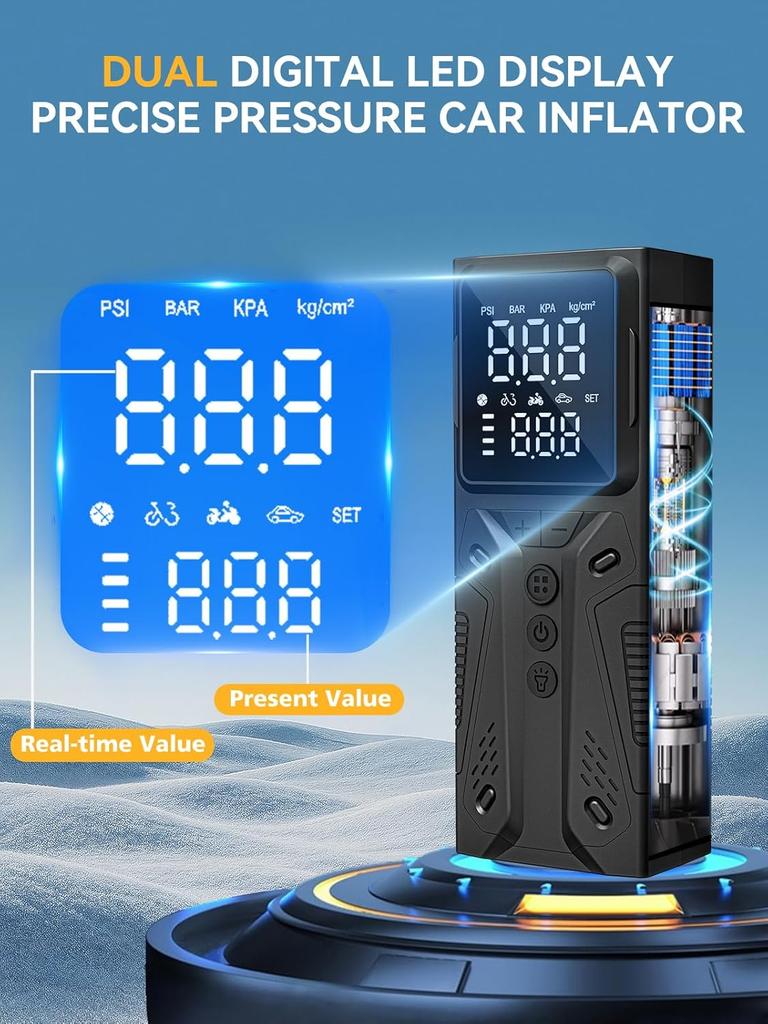 Portable Tire Inflator 150PSI Cordless Air Pump for Car, Bike, Motorcycle & Balls – High-Speed, Auto Shut-Off, Powerful Battery
