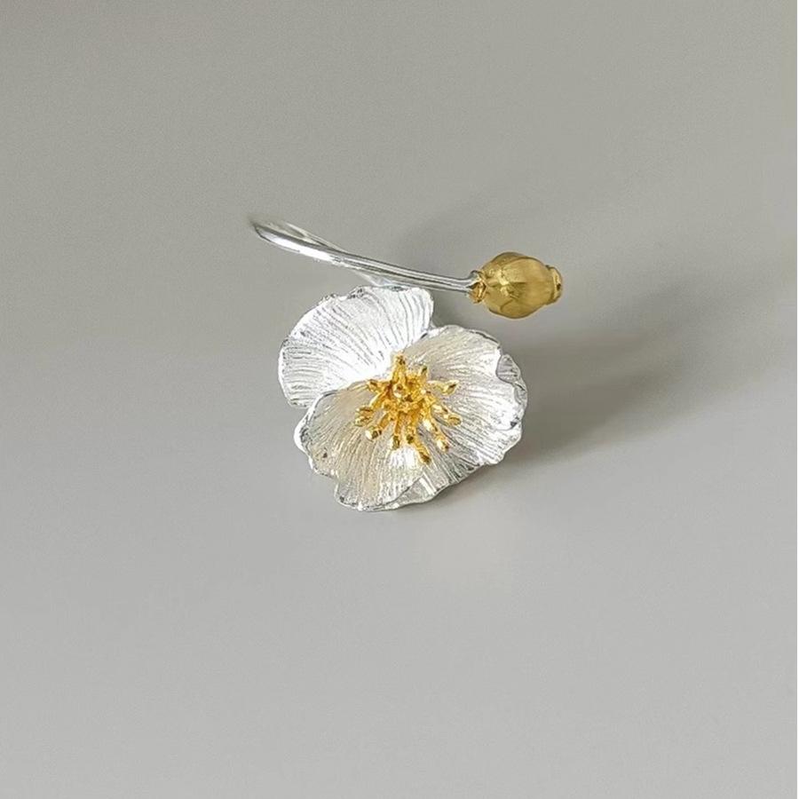 Floral Elegant Adjustable Copper Ring For Women In Chic Style Minimalist
