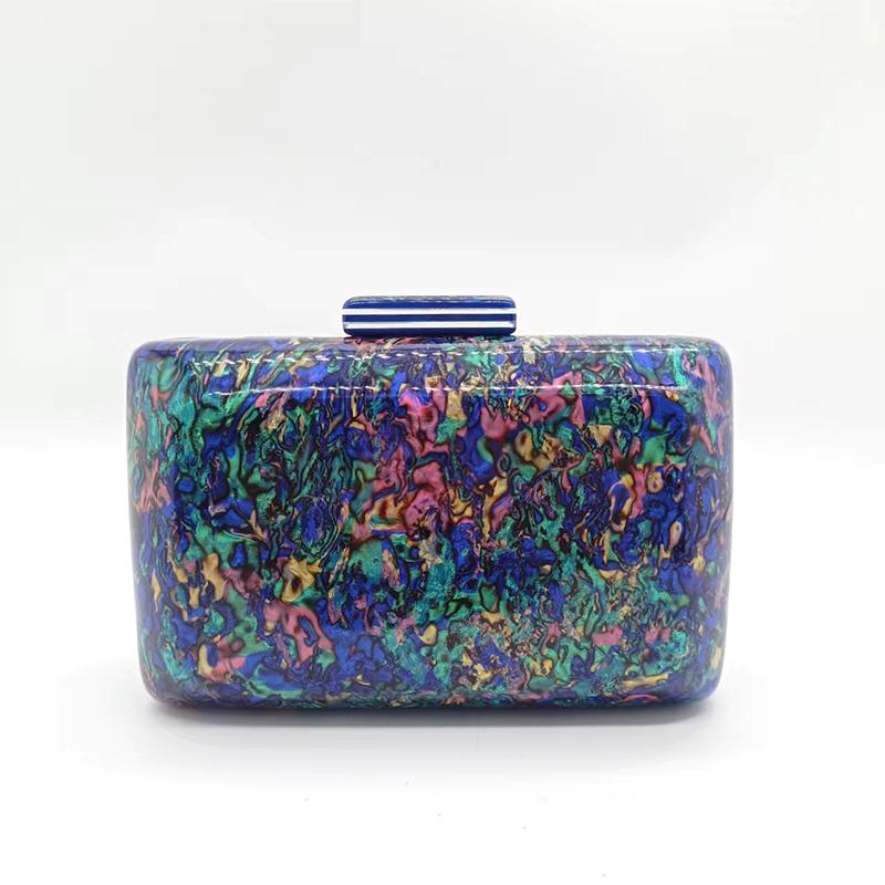 Women's Handbag Luxury Acrylic Evening Bags Navy Blue Vintage Colorful Sequins Clutch Purse Party Prom Casual Shoulder Crossbody