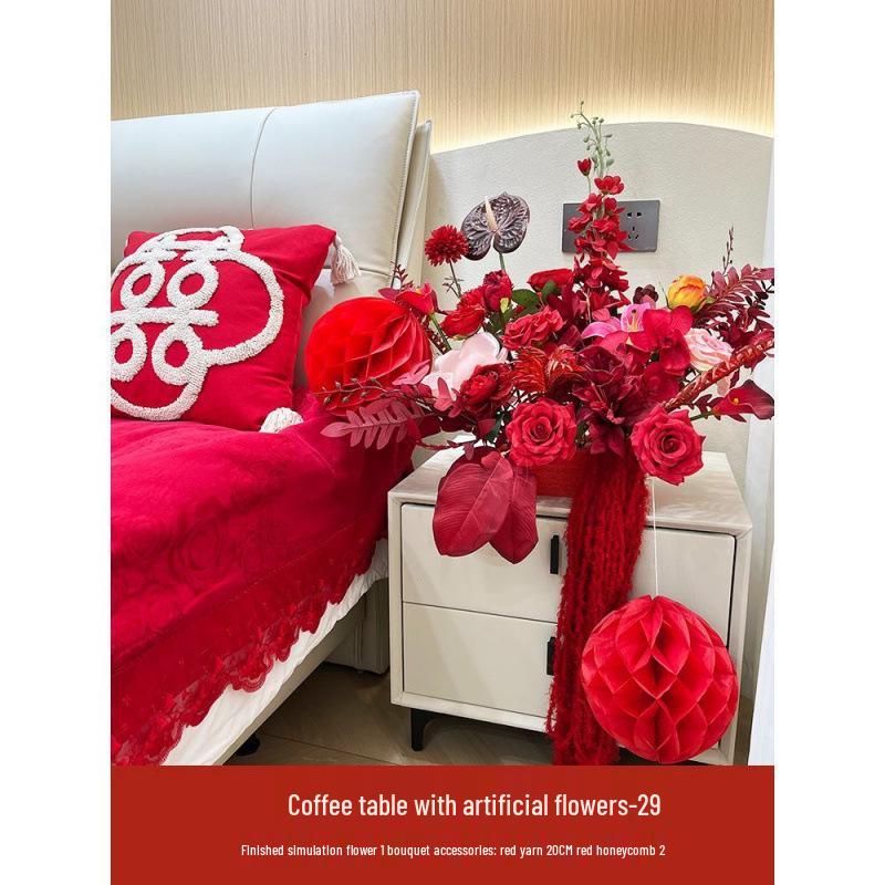 Red Wedding Artificial Flower Arrangement for Living Room, Coffee Table, or Bedside Décor
