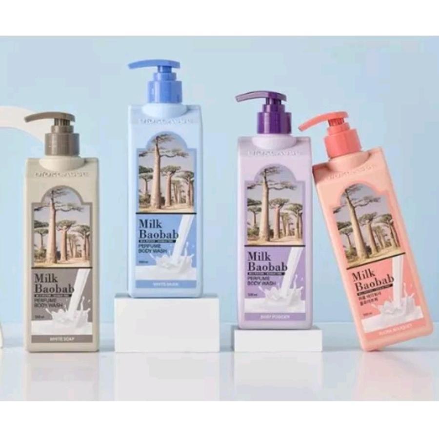 Balsam do ciała perfumowany Milk Baobab 250ml/ Żel pod prysznic 500ml: Białe Mydło/ Białe Piżmo/ Puder dla Dzieci/ Bukiet Kwiatowy, Kbeauty