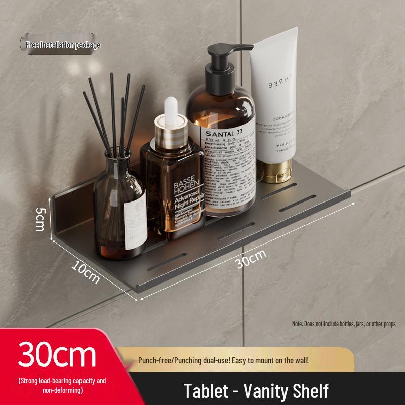Wall-Mounted No-Drill Bathroom Vanity Shelf with Space for Faucet and Mirror