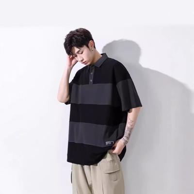 Męska koszulka polo w paski Color Block Casual z krótkim rękawem Luźny krój Streetwear Top
