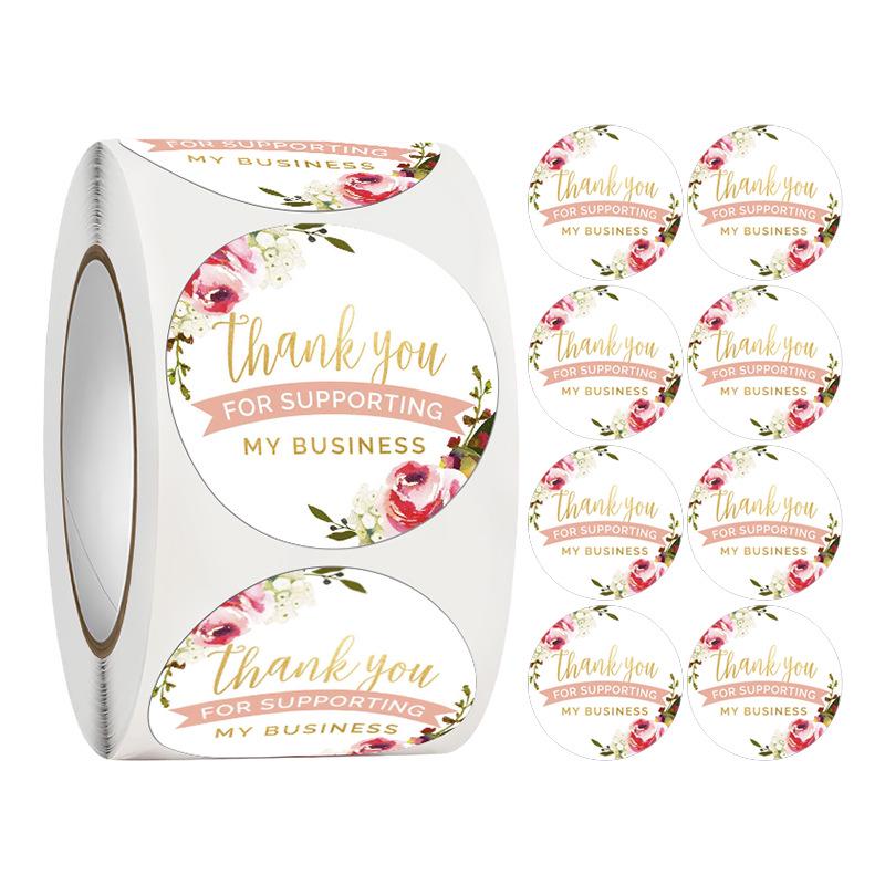 500-Roll 3.8cm Floral Thank You Stickers: Round Adhesive Labels for Gift Wrapping & Sealing