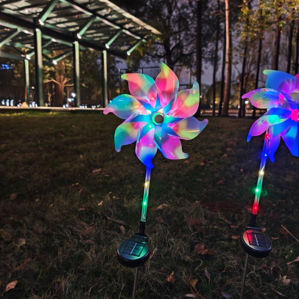 Rotating Solar Powered Windmill Lamp Waterproof Landscape Stake Lights Wedding Courtyard