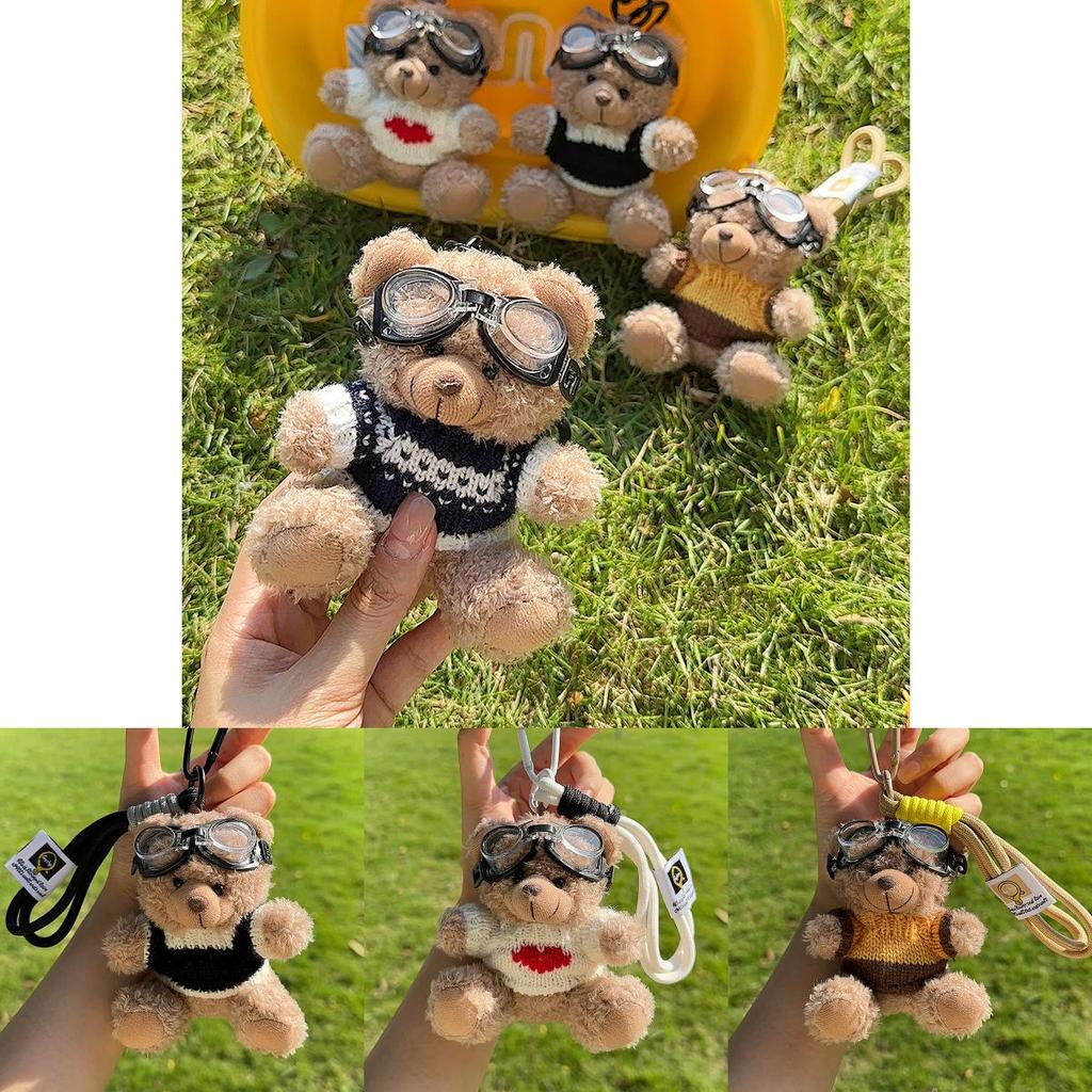 Charming Original Handmade Teddy Bear Keychain With Cozy Sweater And Glasses