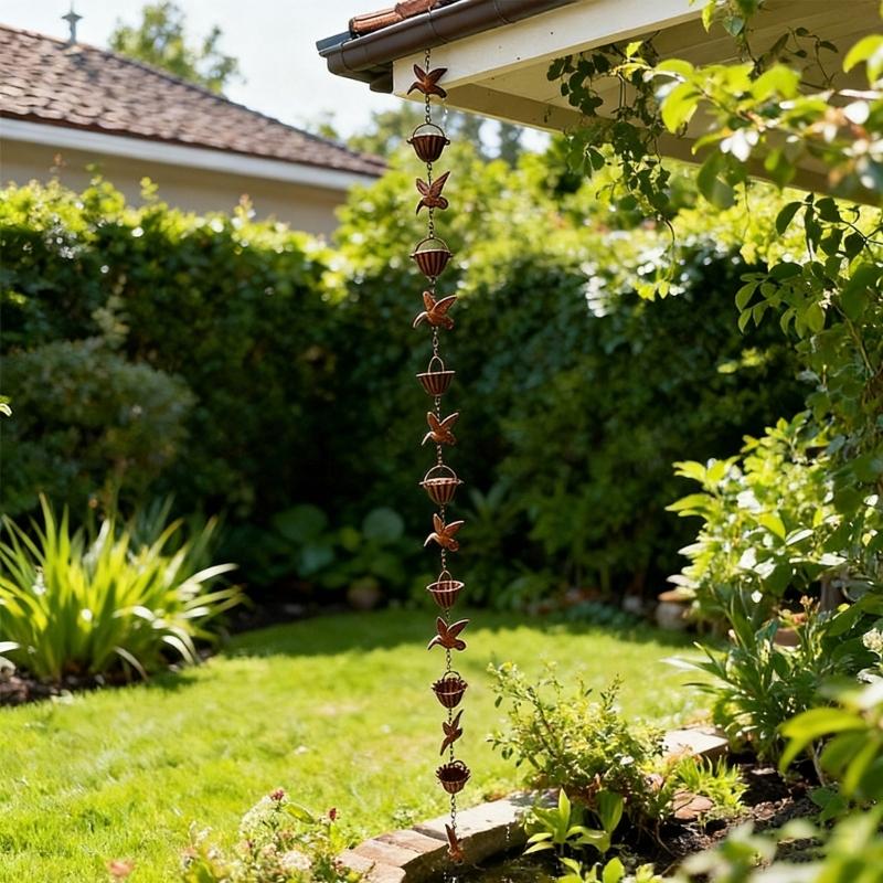 Retro Metal Rain Chain With Hummingbird Design For Easy Installation Outdoor Gutter Downspout Garden Decoration Piece