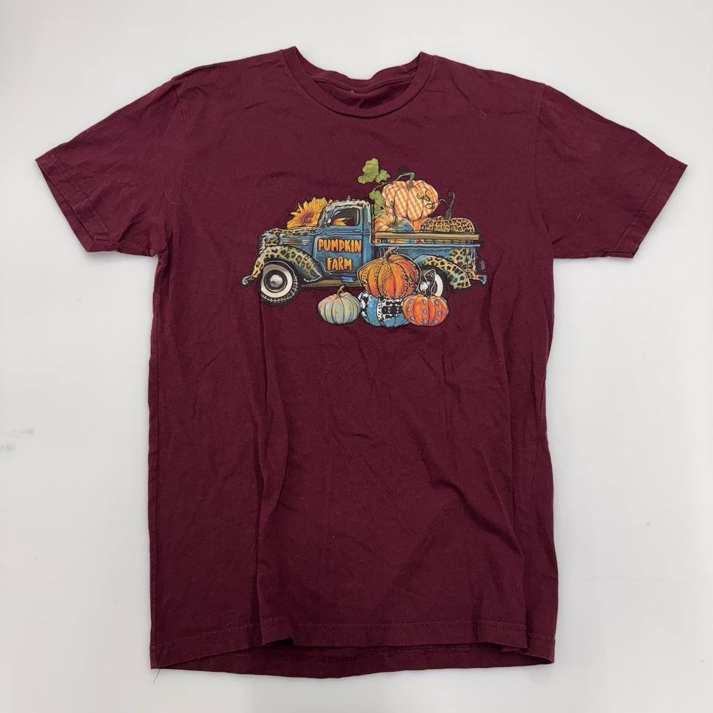 Women’s “Pumpkin Farm” Graphic Short Sleeve T-Shirt Fall Autumn Truck Top