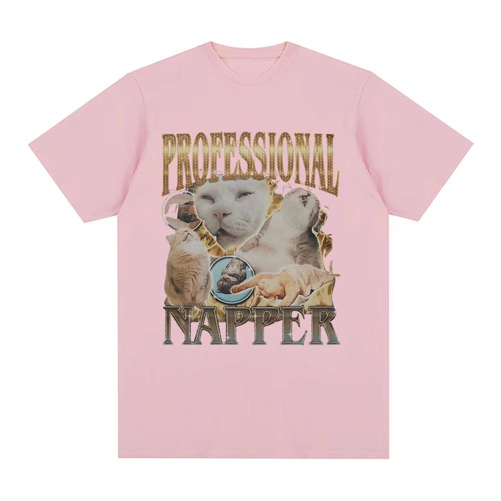 Professioneller Nickerchenmacher Lustige Katze Meme T-Shirt Männer Frauen Lässig Baumwolle Übergroßes T-Shirt Mode Vintage O-Ausschnitt T-Shirts Streetwear