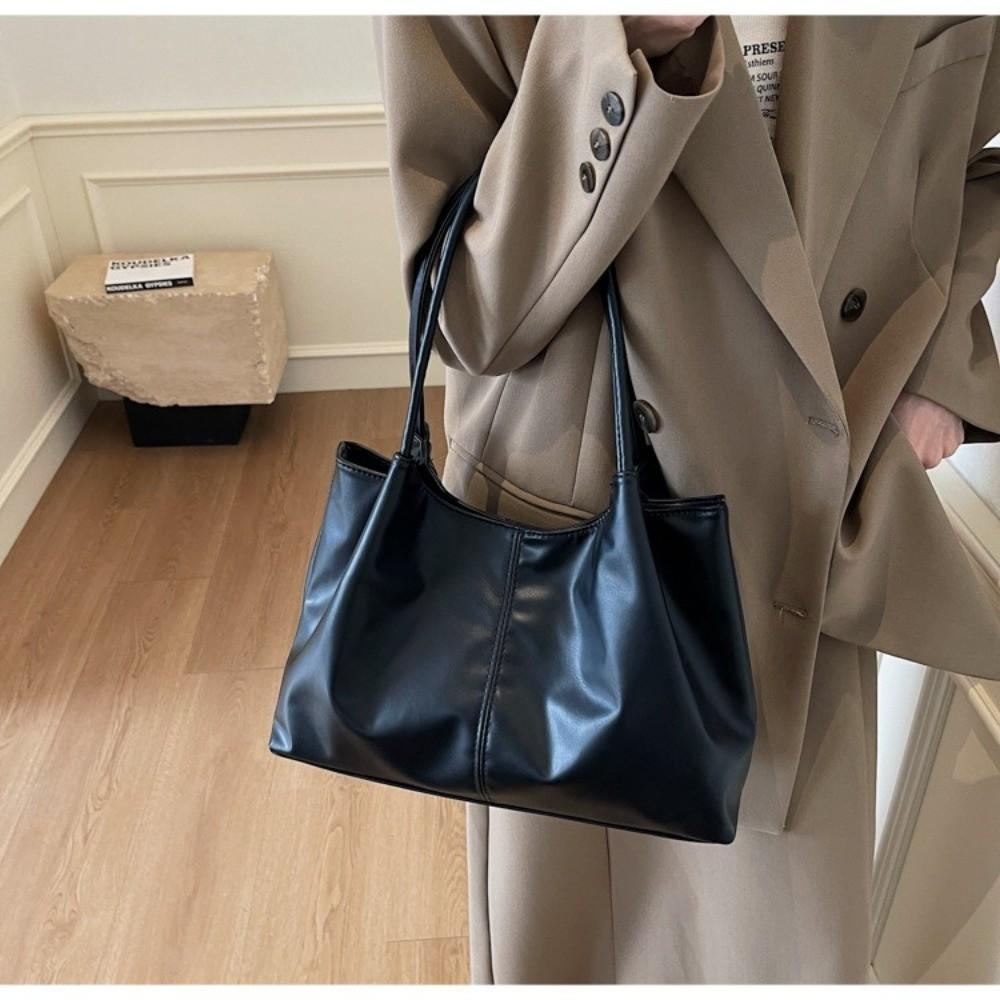 Casual Magnetic Buckle Tote Bag PU Leather Large Capacity Underarm Bag Solid Color Women's Handbag Girl