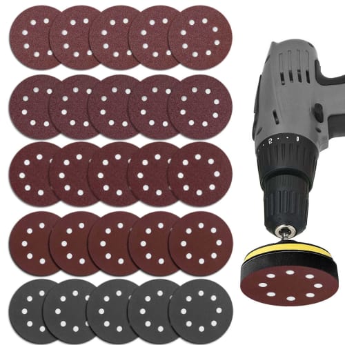 EsiFare Waterproof Sandpaper Set (25 Sheets) - Round Disc Sandpaper Set with 5-Inch 8-Hole Backing for Polishing, Automotive Repair, Metal Polishing,
