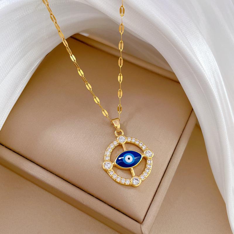 Round Eyes Light Luxury Temperament Gorgeous Full Diamond Necklace Female Versatile Collarbone Chain Titanium Steel Chain