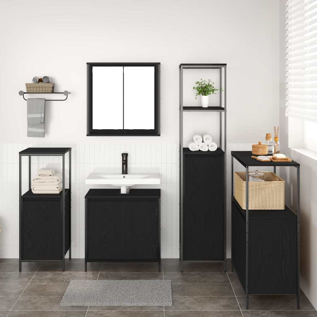 5 piece bathroom furniture set black oak effect wood based material