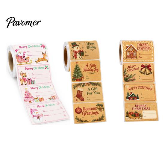 Holiday Present Labels 180PCS/Roll Christmas Label Stickers, Self-Adhesive Tags with to And from Seasonal Gift Box Decor Writing Field, Decorative