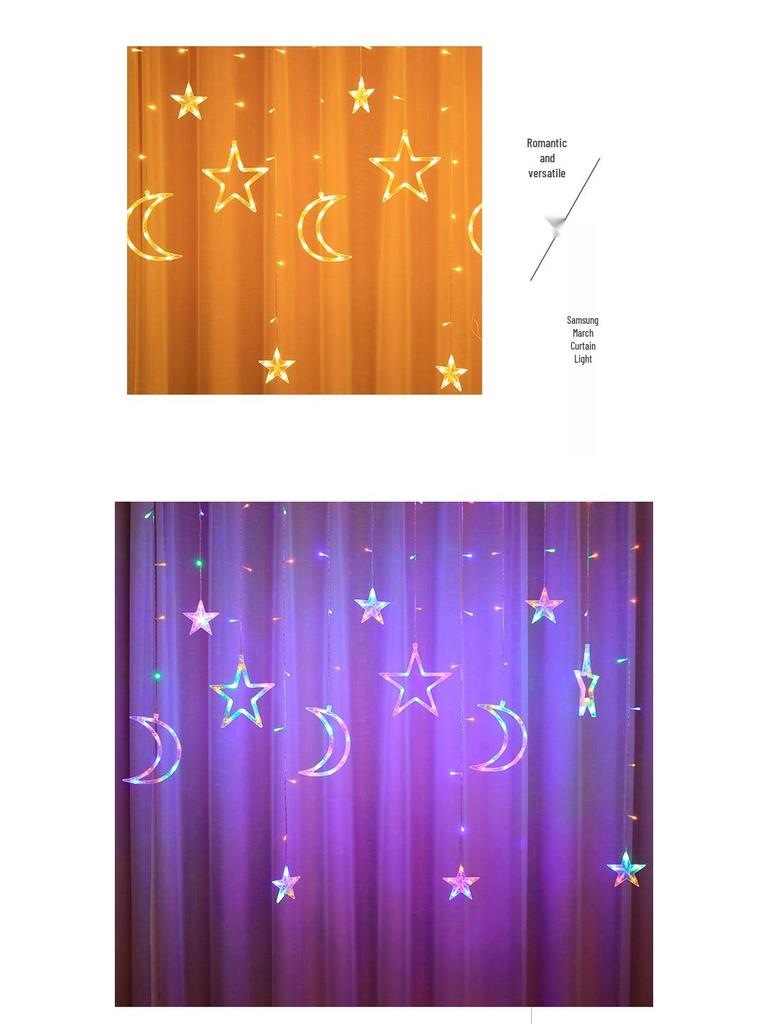 LED Colorful Flashing String & Star Lights - Creative Moon & Warm White Bedroom Decor