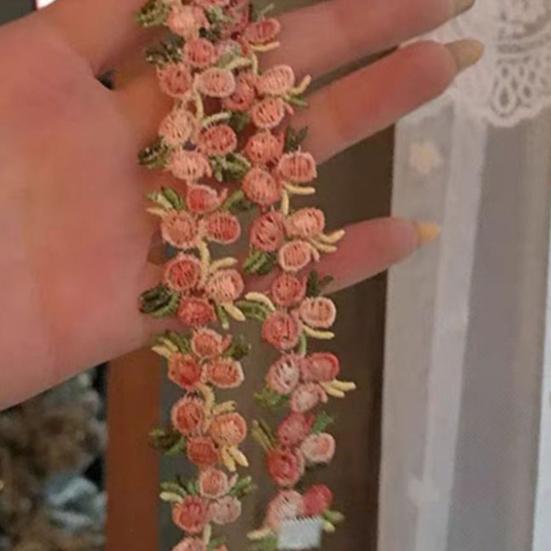 Boho Embroidered Floral Choker Retro Pink Flower Choker Adjustable Vintage Lace Collar Choker for Women Girls