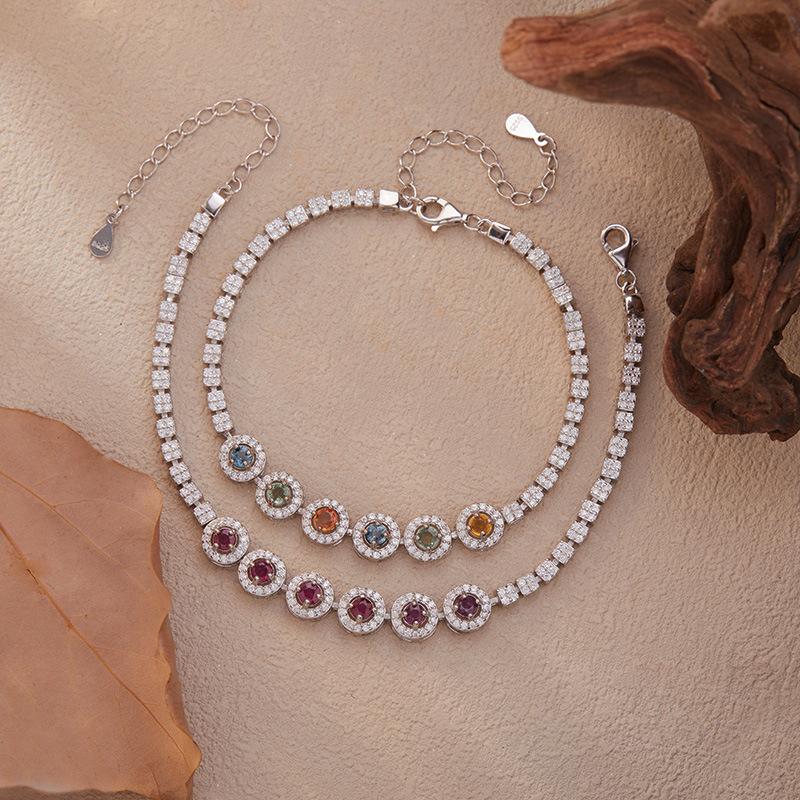 Bracciale Zaffiro Colore Rubino Naturale da Donna Argento S925 Colore Gioielli Tesoro