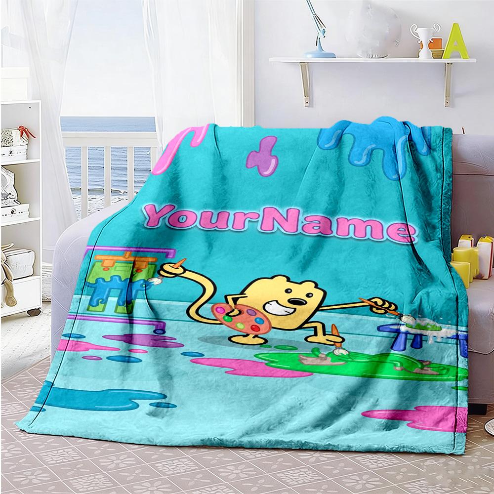 Wow! Wow! Wubbzy Customize Your Name Blanket Lightweight Customizable Blanket Durable Comfort Suitable for Bed Sofa Office Livingroom All-Season Use