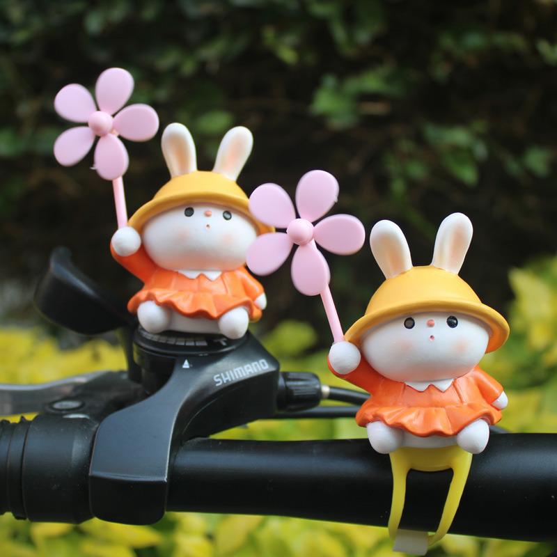 Adorable Rabbit Windmill Bamboo Dragonfly Dashboard Ornament for Scooters, Cars, Bikes, and Motorcycles.