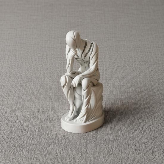 Abstract Thinker Ornament 3D Printed Matte White Sculpture Living Room Sculpture for Desktop