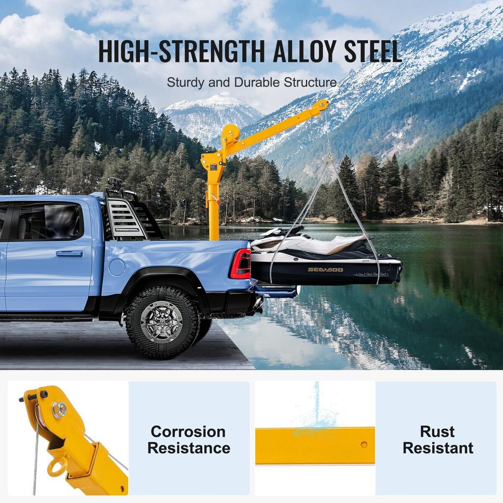 Pickup Truck Crane Hoist Crane 1100 lbs with Manual Winch 360° Hoist Lift