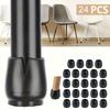 24pcs Black Round Solicone Table Chair Legs Protective Covers Non-Slip Felt Pads Fit For 12-16mm