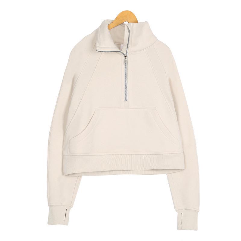 

Embroidery LULU High-Neck Scuba Hoodie for Women - Half Zip, Loose Fit, Plus Velvet, Long Sleeve, Sports Fitness Jacket S