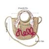 Moon Shaped Woven Underarm Bag Ribbon Knitted Shoulder Bag Fashion Beach Straw Bag  Travel