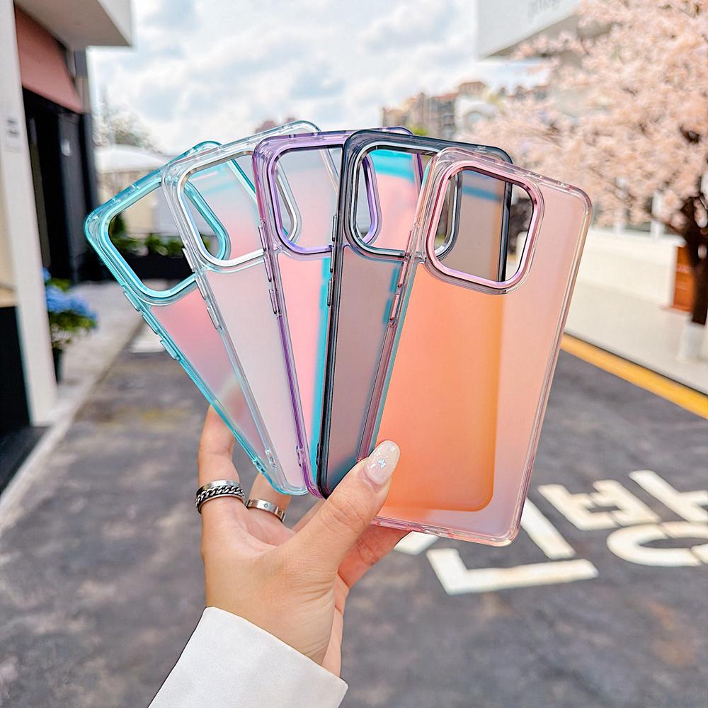 KEYSION Fashion Laser Gradient Colorful Phone Case for Xiaomi 14T 14T Pro 5G Soft TPU+PC Shockproof Back Cover for Xiaomi 14T 5G