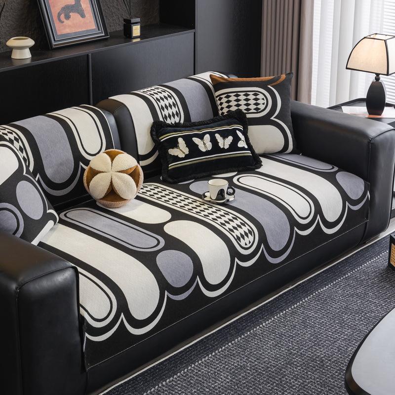 Special-Shaped Sofa Cushion, Universal Sofa Cover For All Seasons, Light Luxury, High-End Fixed Non-Slip Straight-Row Leather Sofa Seat Cushion