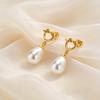 Heart-shaped Knot Water Drop Imitation Pearl Dangle Earrings for Women, Hypoallergenic Stainless Steel Elegant Charm Jewelry