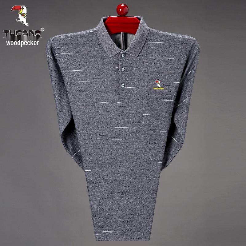 

Мужская хлопковая рубашка поло Woodpecker – 2025 с длинным рукавом и отложным воротником для пап среднего и пожилого возраста 4XL for 200 jin