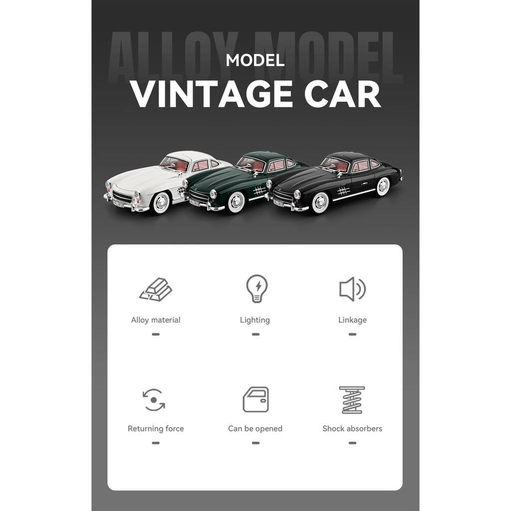 1/18 Mercedes-Benz 300SL Supercar Alloy Car Model Sound and Light Pull Back Children's Toy Collectibles Birthday Gift