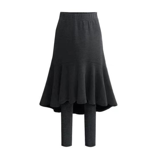 Winter Culottes Elastic High Waist Solid Color Versatile Skirt Leggings Combo Solid Color Thickened Warm Skirt Leggings