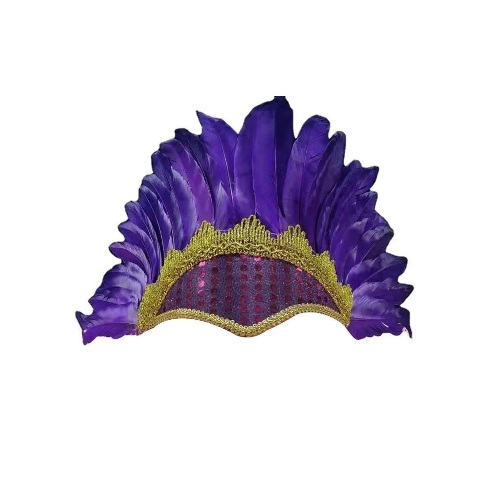 Novelty Feather Crown Peacock Costume Indian Headband Fascinator Decorative Headdress for Dance Show Carnival Halloween