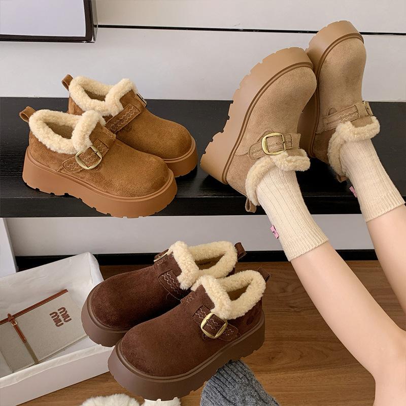 Women's thick-soled one-step winter lightweight warm fur one plush snow boots non-slip wear casual sports cotton boots