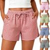 Pantaloncini a quadretti da donna, casual, vestibilità ampia, comodi, con elastico in vita e coulisse regolabile, tasche laterali, adatti per l'uso quotidiano