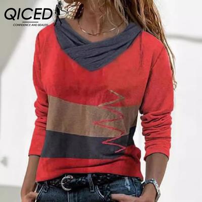 Camiseta Feminina de Manga Comprida com Decote V e Estampa Posicionada para Primavera Outono