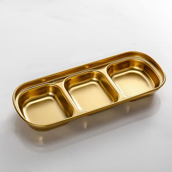 Stainless Steel Dipping Tray with 3 Compartments Easy to Clean Stackable Sauce Bowl Organizer Rack Tableware