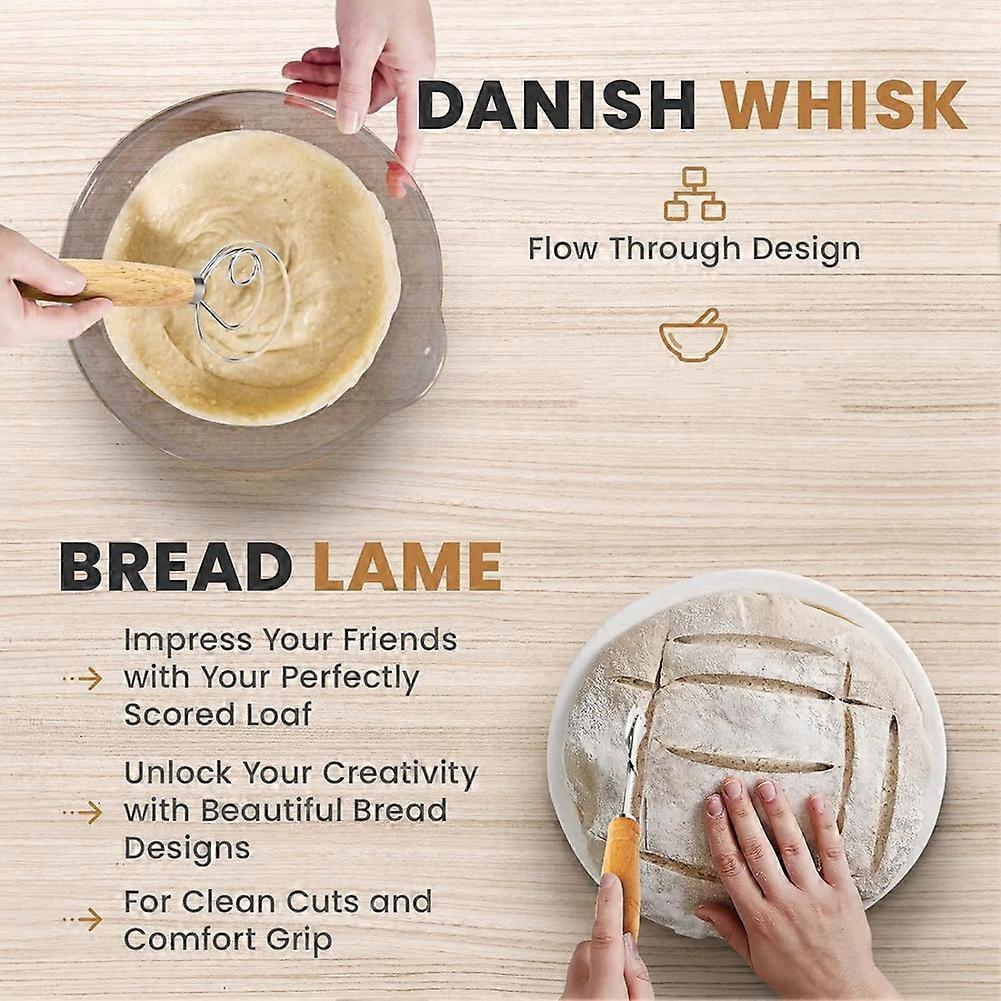 Bread Fermentation Basket Set Oval Fermentation Basket Beater Dough Scraper Set Silicone Brush