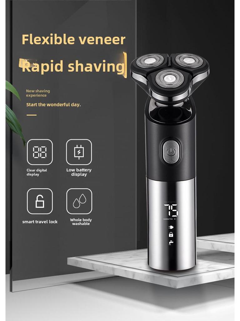 Men's Rechargeable Wet & Dry 3D Floating Shaver - Full Body, Washable, Electric, Three-Blade.