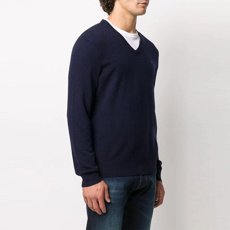 Polo Ralph Lauren FW21 V-Neck Logo Pattern Solid Pullover Long Sleeve Sweater Men sweater Navy-Blue 710667377-002