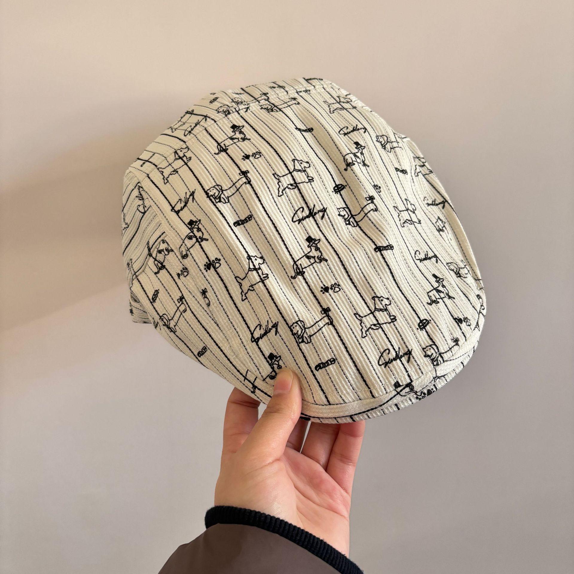 

Новая модная детская кепка в виде щенка-сосиски, весенне-летняя, тонкая, свежая, полосатая, ретро, уличная кепка M（56-58cm） белый